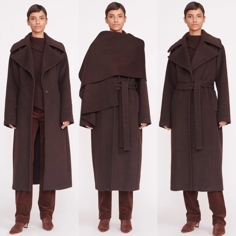 STAUD Carver Brown Coat with attached scarf
